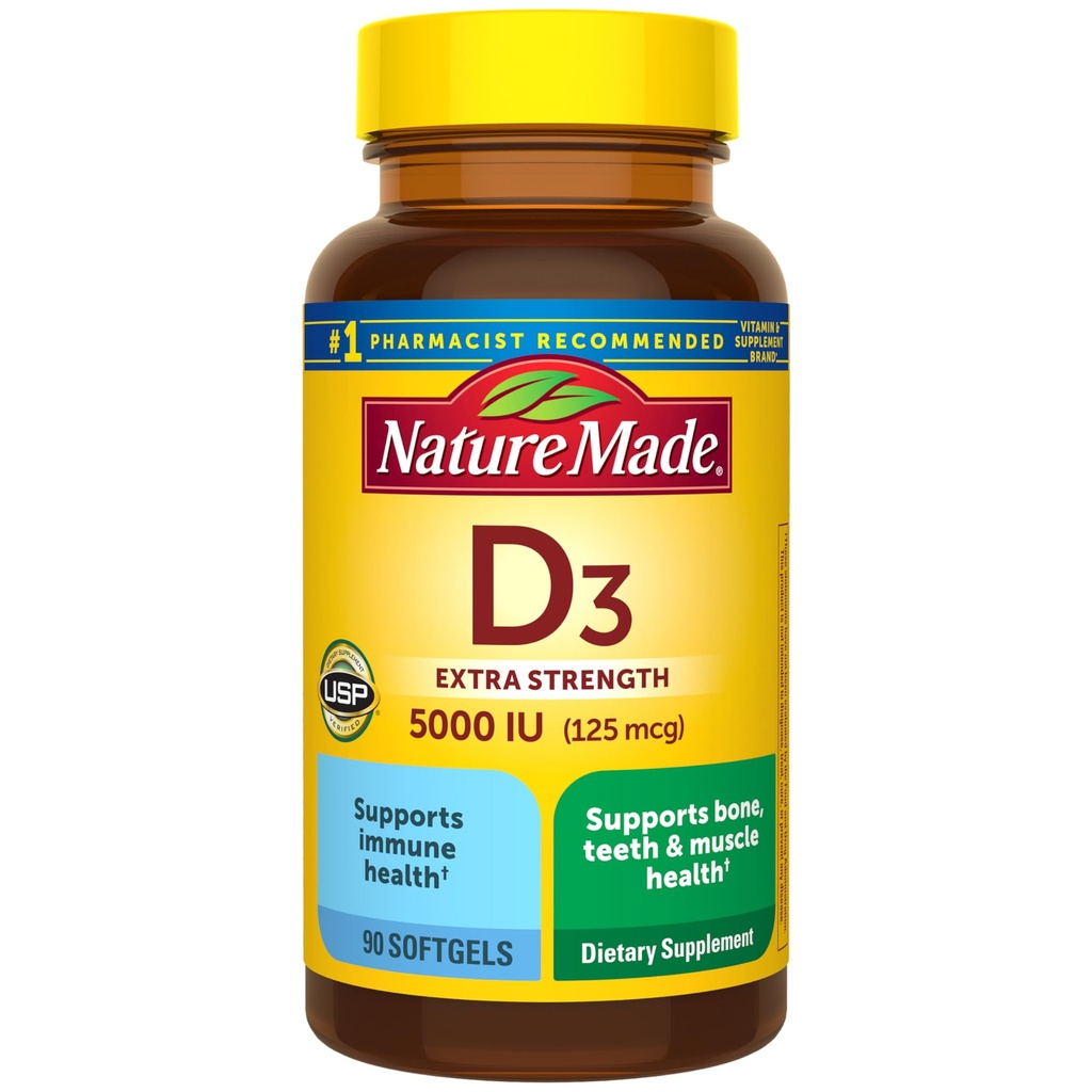Prírodné vitamín D3 5000 IU (125 μg) Softgels, Extra sila Vitamín D doplnok pre kosti a imunitného zdravia podporu, 90 Softgels, 90 dní