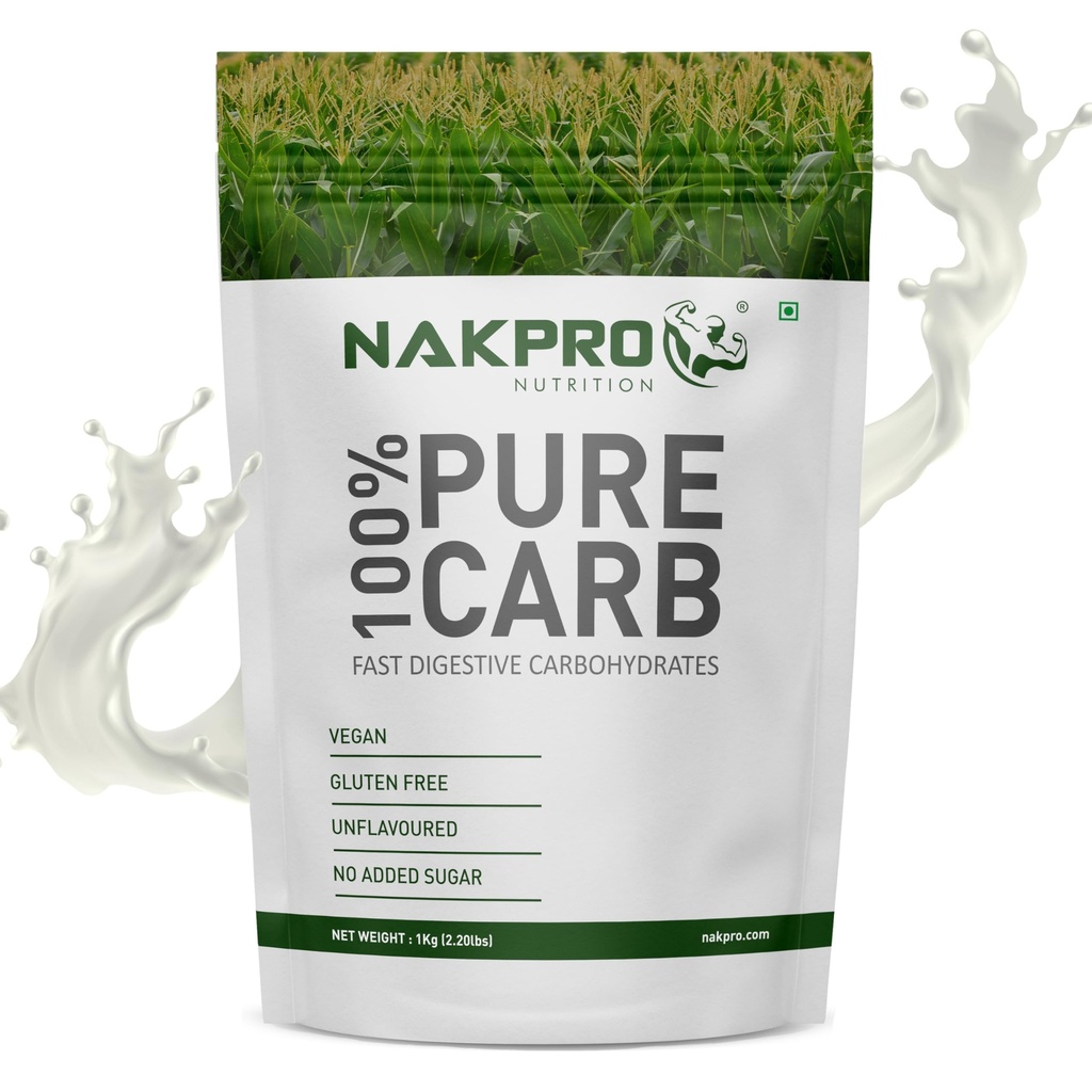 NAKPRO 100% PURE CARB | High Calorie Carbohydrate for Weight Gain & Mass Gain | Easy Mixing, Fast Digesting Supplement Powder | (1 Kilogram, Unflavoured), 1 Scoop