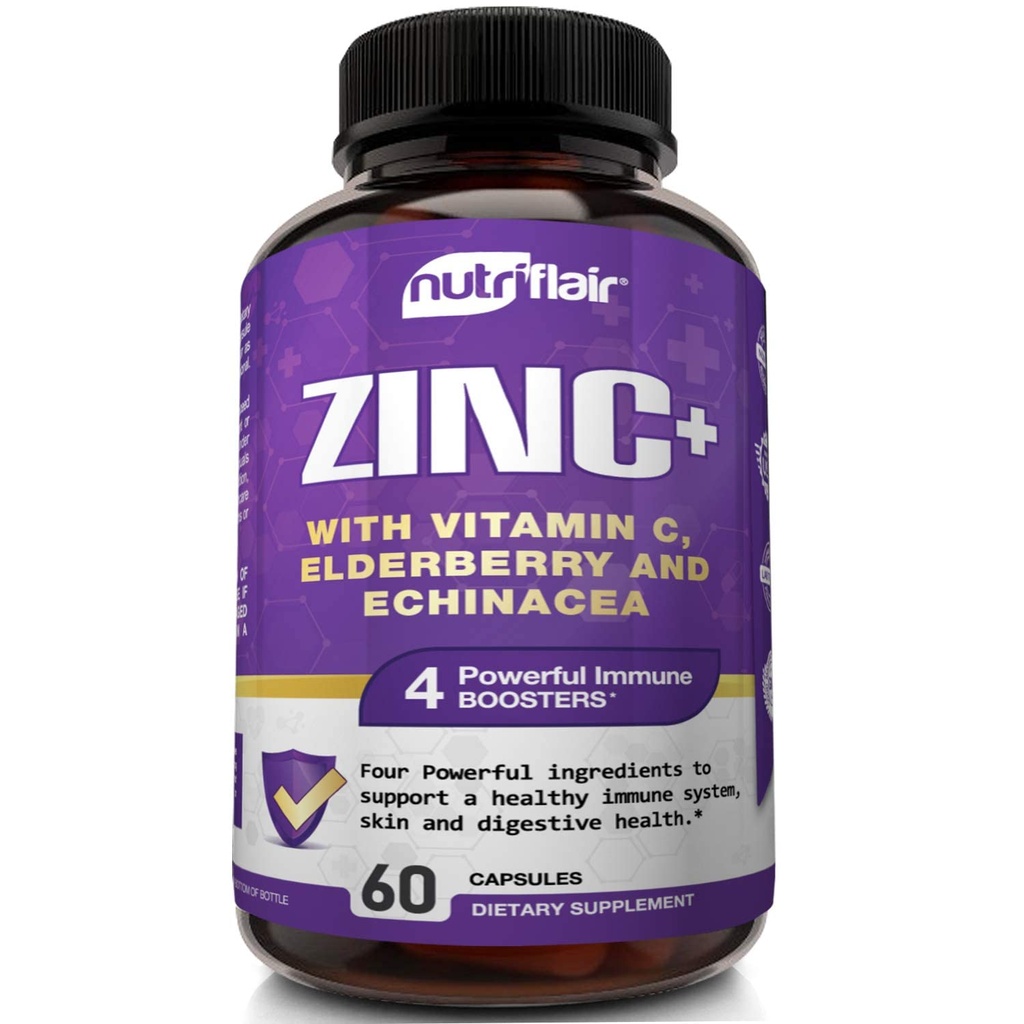 NutriFlair Zinok 50 mg - s vitamínom C, bazy čiernej, Echinacea Purpurea Extract, oxid zinočnatý - v porovnaní s pikolinátom, citrátom, oxidom - Kompletná imunitná podpora Formula pilulky so 4 imunitnou obranou