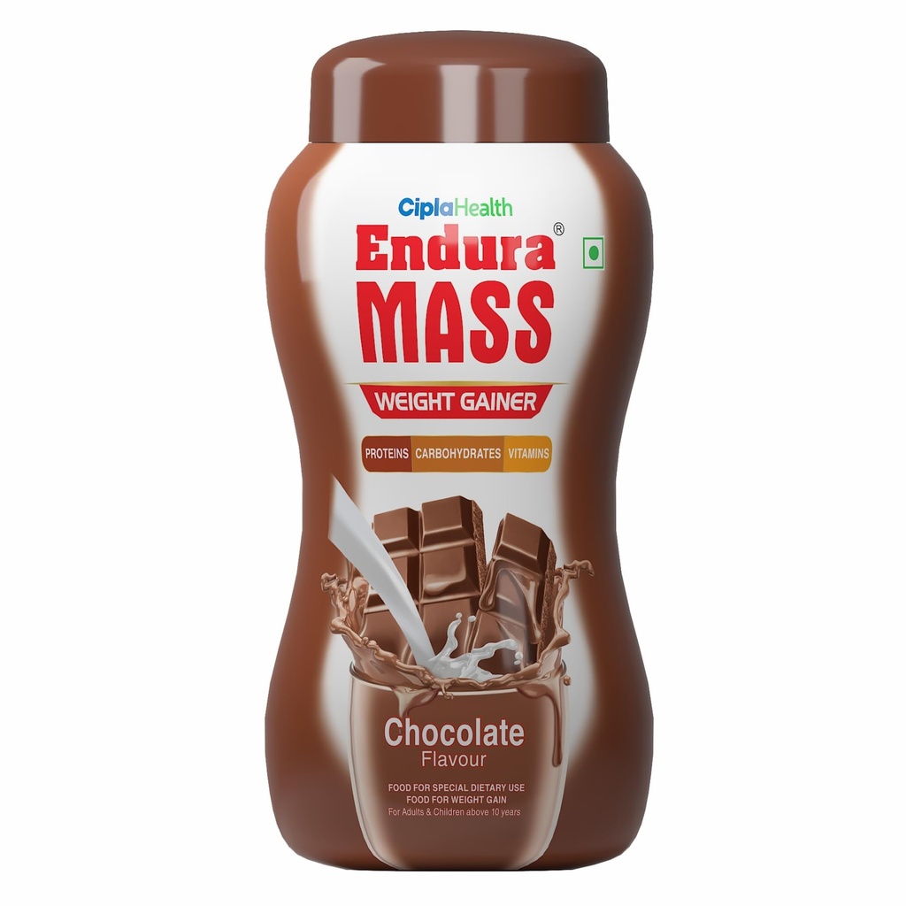 Endura Mass Weight Gainer Powder| Mass Gainer | Gain Weight, Post Workout, 74 g Carbohydrate, 15 g Protein, Healthy Fats (Chocolate, 1 Kg)