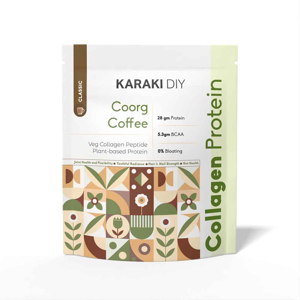 Vegan Collagen Protein Powder | Coorg Coffee - Classic Flavour | Pack of 1 x 675g | 15 Days Supply | 28g Protein per Serving | 6000mg Collagen Peptides, BCAA & Essential Amino Acids | UNISEX