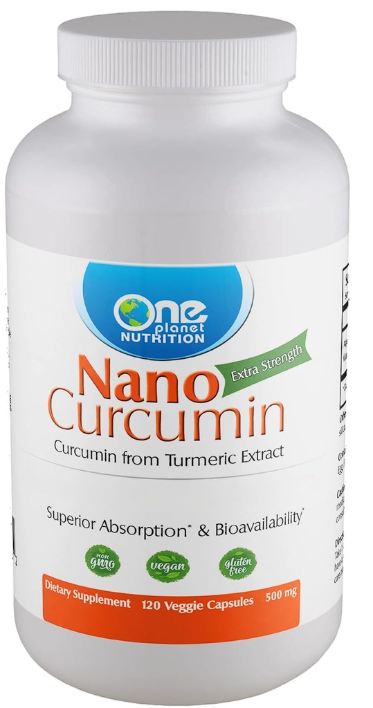 One Planet Nutrition Nano Curcumin 500 mg Veggie Capsules (120 Servings), Nano pre vysokú absorpciu, podporuje imunitné zdravie, non-GMO, Vegan, Gluten-free