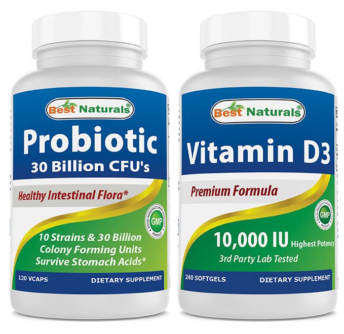 Najlepšie prírodné probiotiká 10 kmeňov & 30 miliárd CFU a vitamín D3 10000 IU