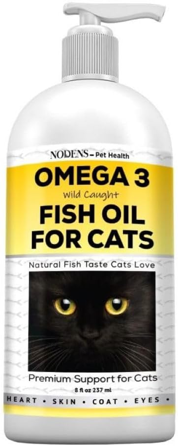 Nodens Natural Fish Oil for Mačky kože & Coat - 100% Pure Omega 3 Fish Oil for Danduff & Hairballs - Cat Vitamíny a doplnky Rybí olej Tekutý pre zápal kĺbov, Immune Support & Digestion