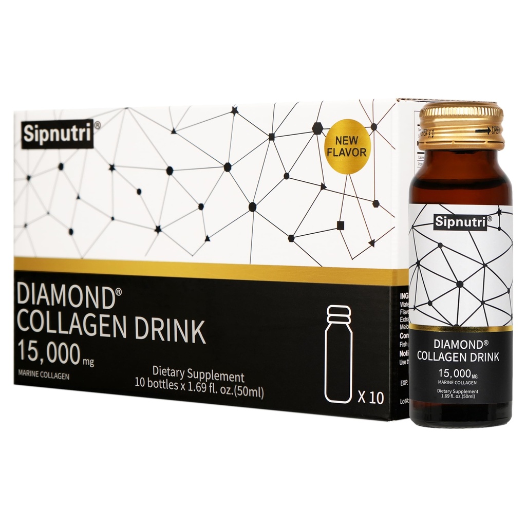 Diamond Liquid Collagen Drink, 15000 mg Hydrolyzed Marine Collagen Peptidy s vitamínom C, granátové jablko, zdravé vlasy nechty kĺby Kosti Podpora, 50 ml x 10 fliaš