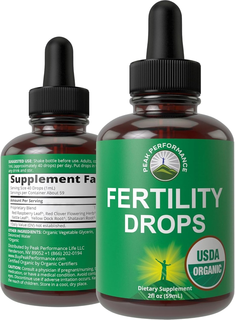 USDA Organic 5-In-1 Fertility Doplnky pre ženy. Vysoká absorpcia Tekuté kvapky Vitamíny zmes s 5 Handpicked bylinné zložky pre reprodukčné zdravie, Conception Podpora. Vegán, nulový cukor