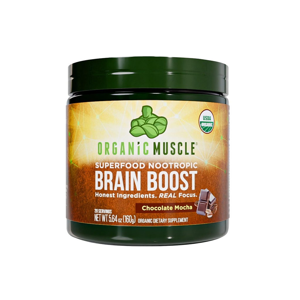 Organický svalový mozog Boost Noottropics Blend - Vegan & Organic Superfood zdravotné doplnky pre zaostrenie, pamäť a produktivita s Ashwagandha, Ginkgo & Ginseng - Čokoládová chuť, 20 Servings