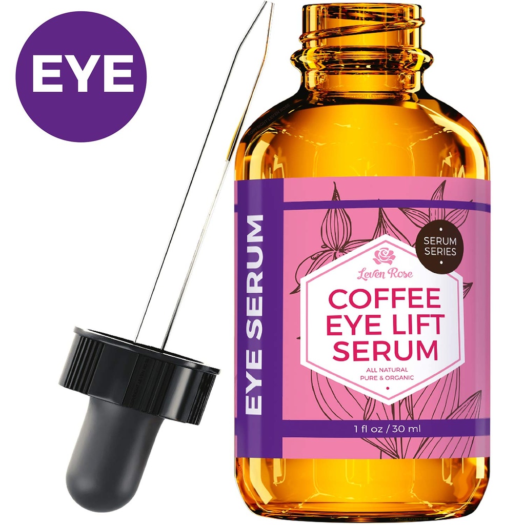 Leven Rose kávový olej Kofeínové sérum pre oči 1 oz - Anti-aging Organic under Eye Serum pre Puffy tašky pod očami