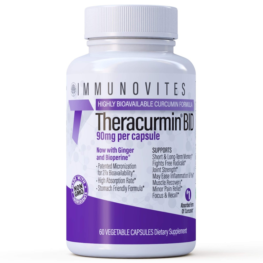 IMUNOVITES Theracurmin BID 300mg (Nano Curcumin 90mg per Cap.) [[600mg per Serving]] - Now w/Ginger & Bioperine (60ct Bottle)