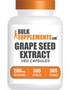 BulkSupplementments.com Hroznový extrakt Kapsule - Antioxidant Supplement, Grape Seed Extract 200mg - Vegan & Gluten Free, 1 Kapsula per Serving, 365 Veg Kapsule (Pack of 1)