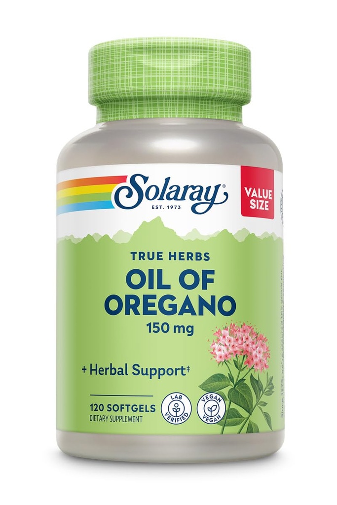 SOLARAY Oil of Oregano Softgels 150 mg - Oregano Oil Supplement for Powerful Wellness Support - Gentle Digestion - Extra Virgin Olive Oil Base - Vegan, 60-dňová záruka - 120 Servings, 120 Softgels