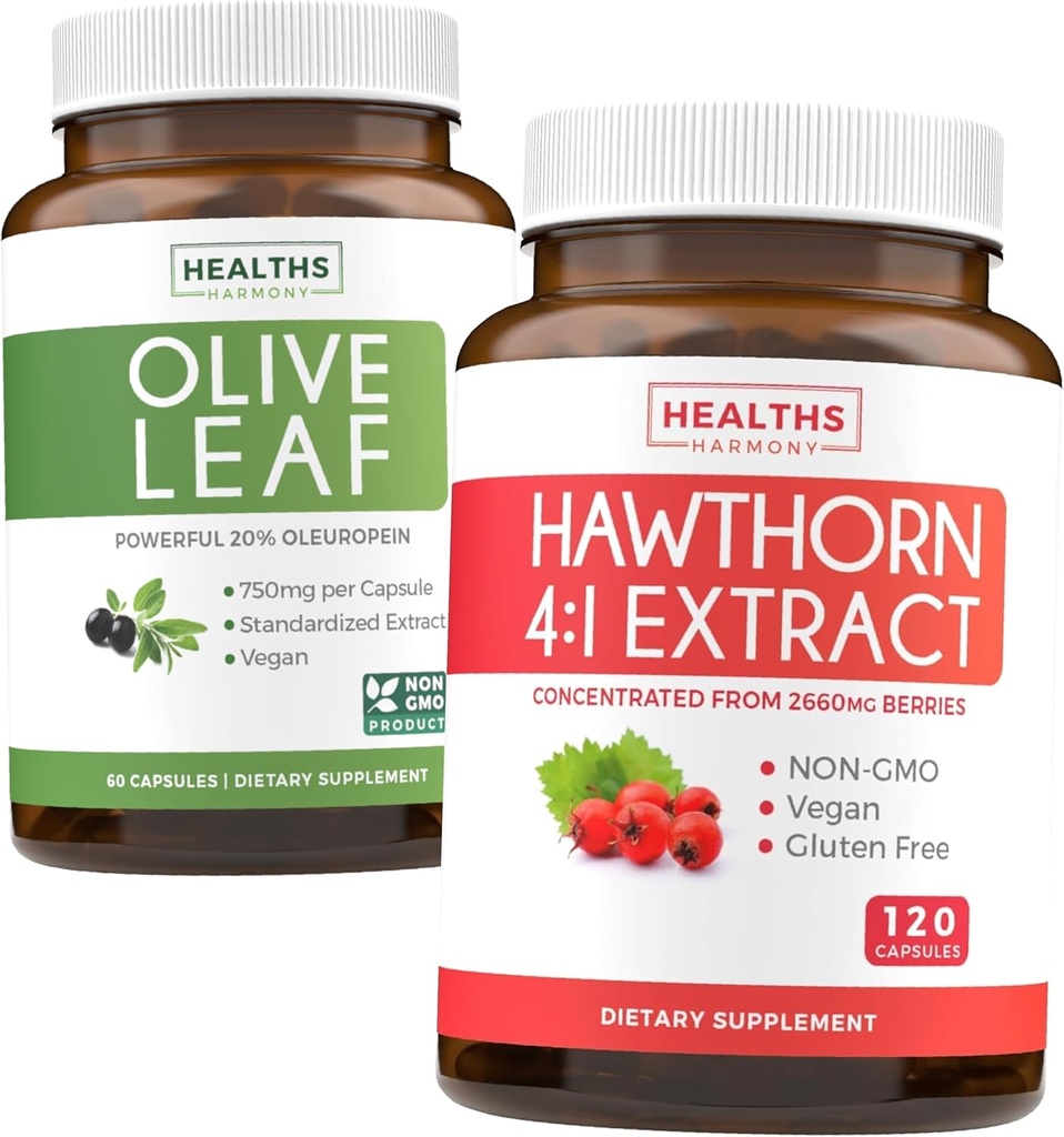 Bundle of Olive Leaf Extract & Hawthorn Berry Extarct - Zdravé byliny Bundle - Olive Leaf Extract with 20% Oleuropein & Hawthorn Berry 4:1 Extract - Concentrated from 2660mg Fresh Berries (120 Caps)