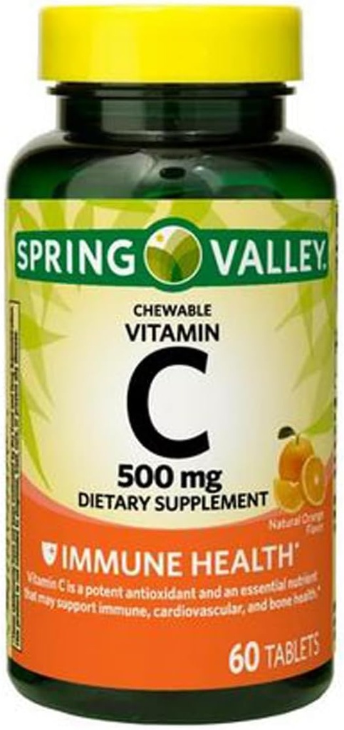 Vitamín C Imunitné zdravie Diétne doplnky Žuvacie tablety, Orange, 500 mg, 60