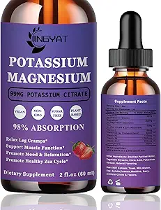 Kálium Magnézium Supplement Tekuté kvapky - Non-GMO & Gluten Free - Vysoká absorpcia Magnézium Complex Draslík Citrát 99 mg, Zinok, Vitamíny C, D3, Komplex B pre kosti, srdce, svalovina a nerv