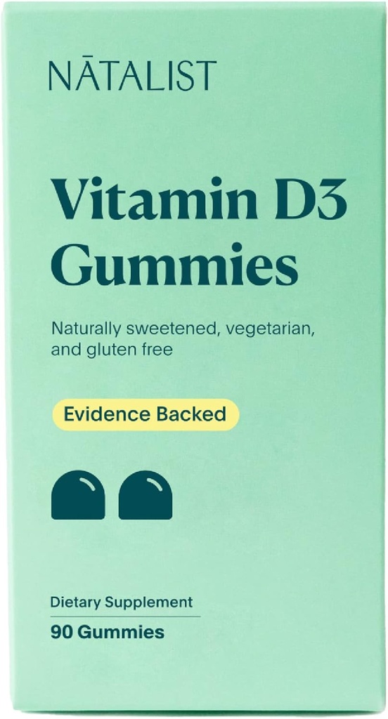 NATALIST Vitamín D3 1000 IU (25 μg) Gumičky Vysoká potencia Imunitná podpora zdravia Doplnková denná zdravá kosť, zuby a svalová forma pre ženy a mužov - Vegetarián, bez lepidla - 90 Gummies