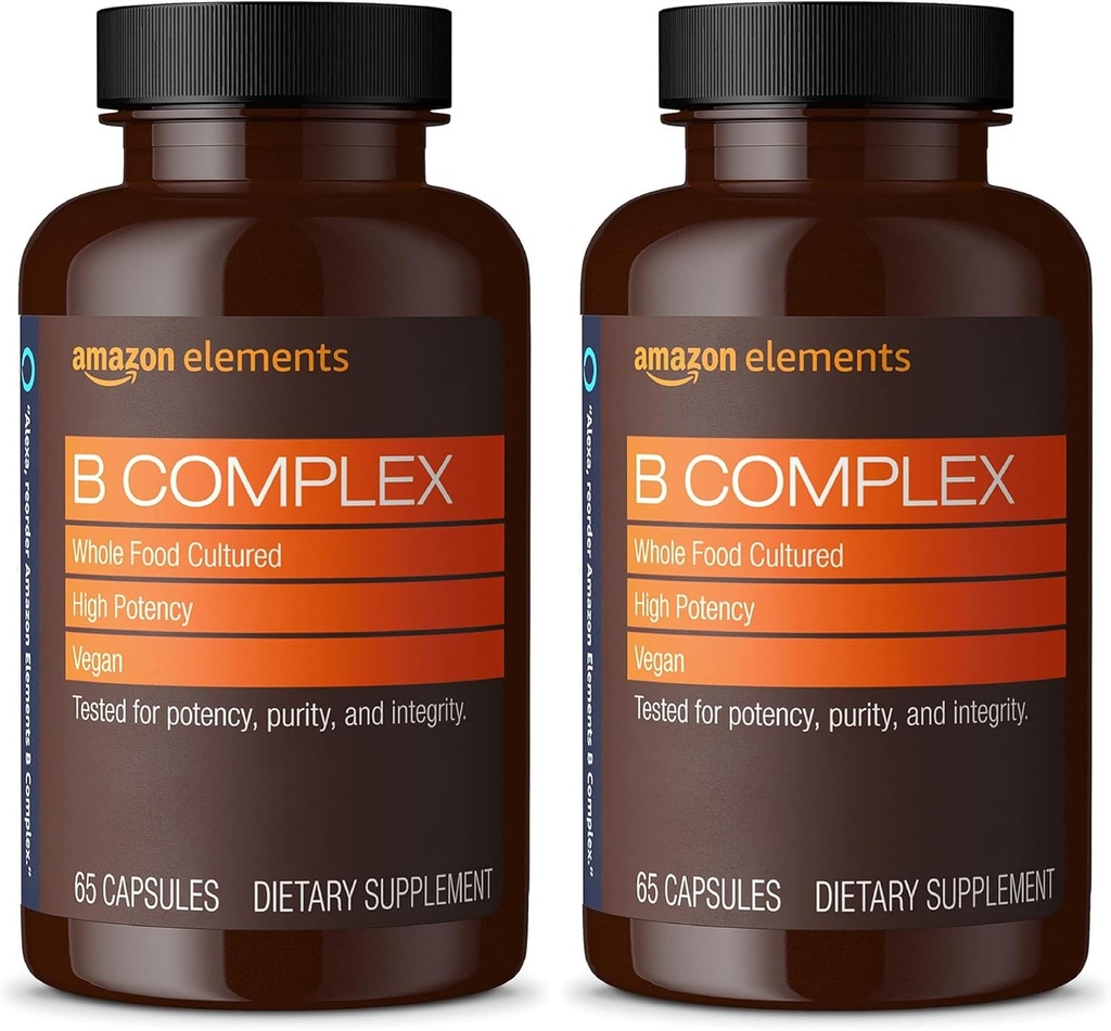 Elements B Complex, High Potency, 83% Celopotravinárska kultúra, podporuje Immune and Normal Energy Metabolizmus, Vegan, 65 Kapsule, 2 mesiace dodávky (Packaging May Vary) (Pack of 2)