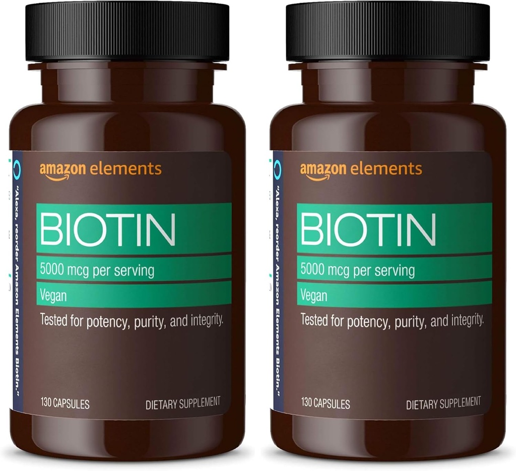 Elements Vegan Biotin 5000 mcg - vlasy, koža, nechty, 130 kapsuly (4 mesiace dodávky) (Backaging May Vary) (Back of 2)