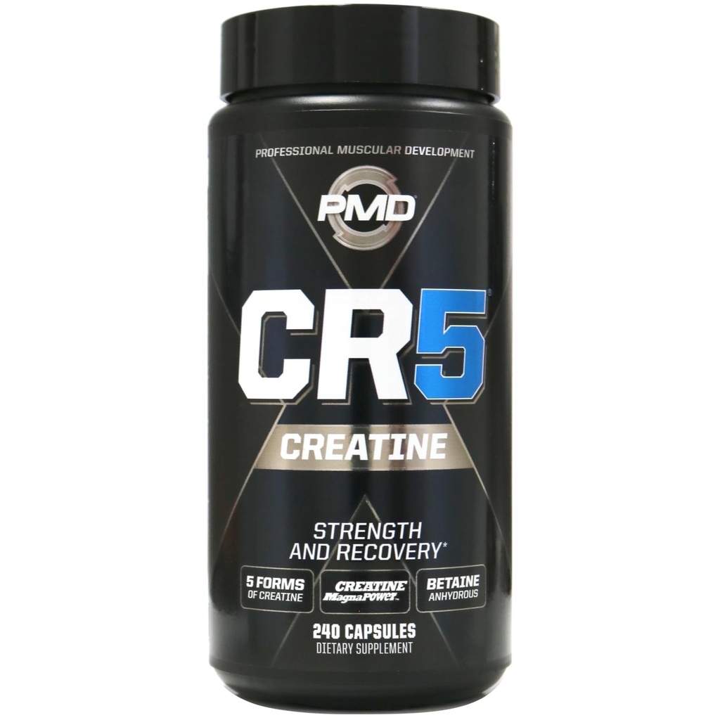 PMD Sports CR5 Professional Creatin Complex - zlepšenie zotavenia, zníženie bolesti, Lean Muscle Mass Gainer - Power 5 Creatin Blend pre silu, vytrvalosť a zotavenie (240 Kreatín Kapsule)