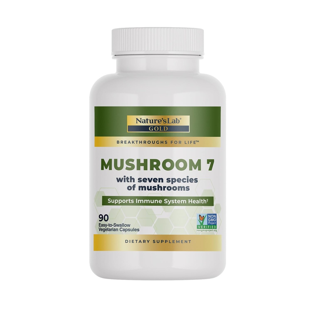 Nature's Lab Mushroom 7 Organic Blend - Benefits The Immune System, Cell Function and Endurance - 90 Kapsule (45 Servings)