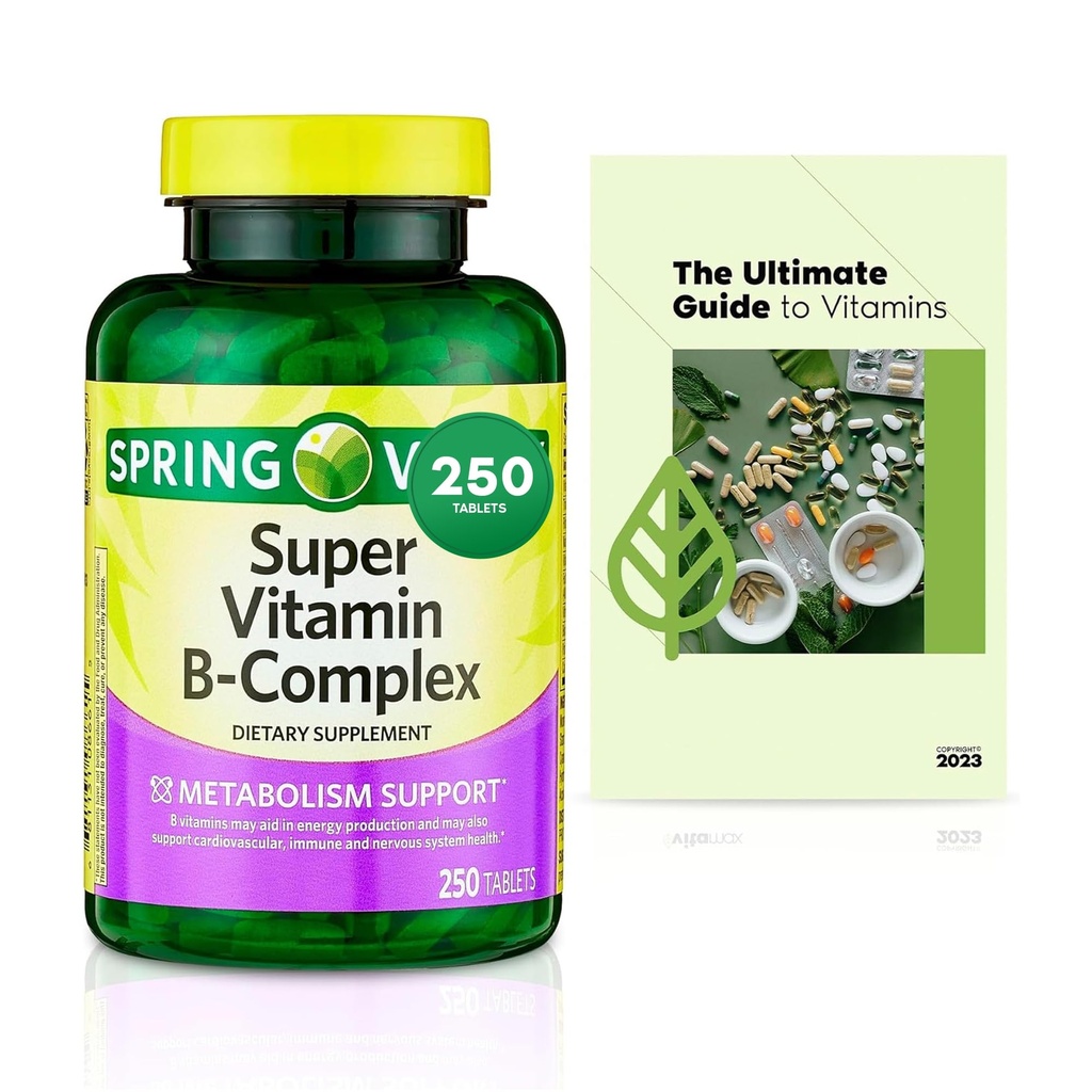 Sprin Val-Ley Super vitamín B- Complex tablety Diétna doplnková veľkosť, 250 Počet (viac ako 8 mesiacov dodávky) + Exkluzívny Vtmx vitamín Guide (2 položky)