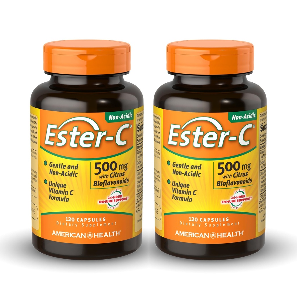 American Health Ester-C 500 mg s Citrus Bioflavonoidy - 120 Kapsule (Pack of 2) - 24-hodinová imunitná podpora - Non-GMO, Gluten Free - 120 Celkové služby