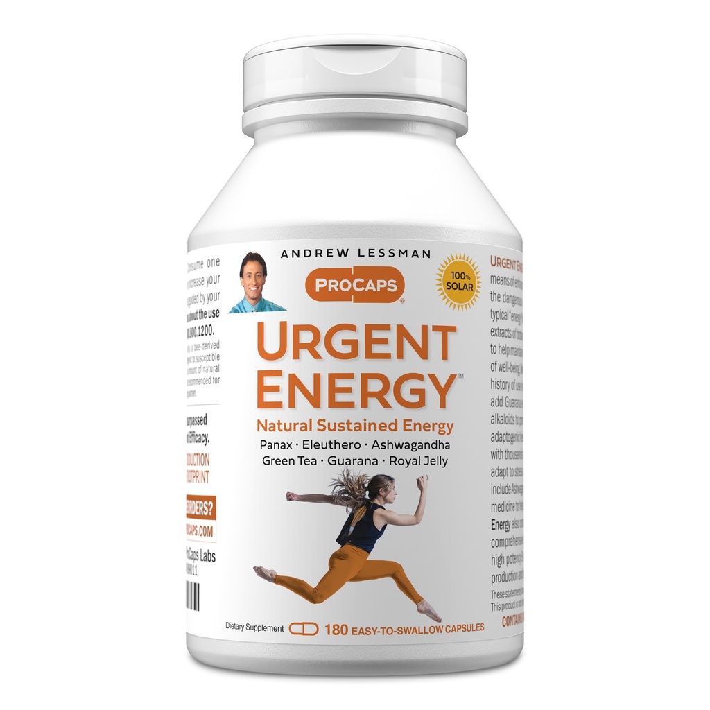 Andrew LESSMAN Urgent Energy 180 Kapsule - Poskytuje bezpečné, zdravé prostriedky na zvýšenie energetickej hladiny a pocity dobre Being, Zelený čaj, Guarana, Ženšen, Royal Jelly, Ashwagandha, B-Complex
