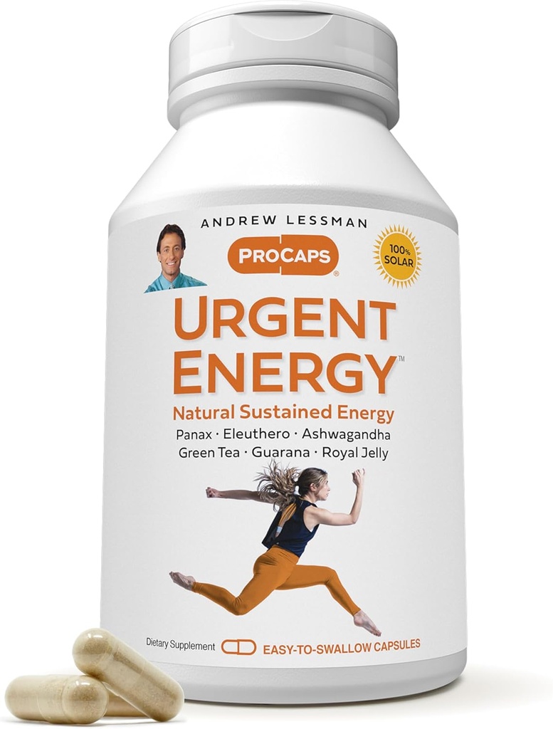 Andrew LESSMAN Urgent Energy 180 Kapsule - Poskytuje bezpečné, zdravé prostriedky na zvýšenie energetickej hladiny a pocity dobre Being, Zelený čaj, Guarana, Ženšen, Royal Jelly, Ashwagandha, B-Complex