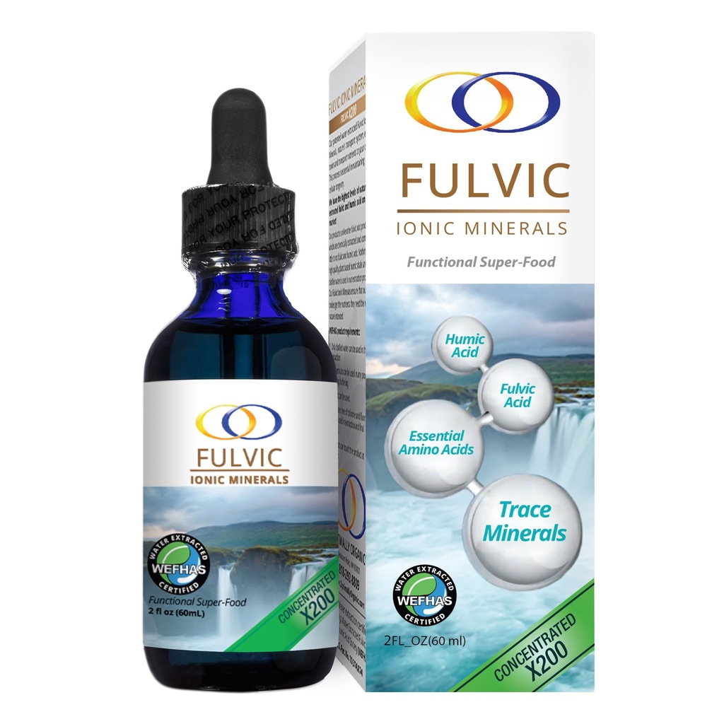 Optimálne organické vody extrahované Fulvic Ionic minerály X200 - patentované bioaktívne kyseliny fulvovej, kyselina Humová, stopové minerály, elektrolyty a esenciálne aminokyseliny - 5+ mesiac dodávky