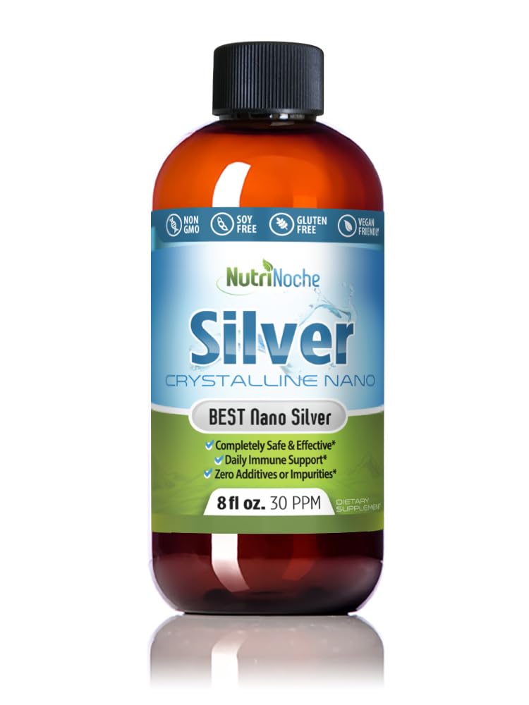 NutriNoche Koloidné striebro Tekutina - Premium Silver for Immune Support - Organic Plata Coloidal para Tomar - 99,99% Ultra Pure Nano Particles for Optimal Absorbtion - 30 ppm 8 oz