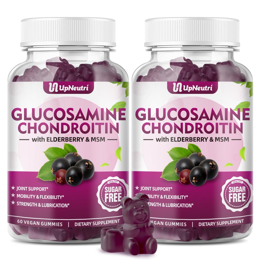 Gglukozamín Chondroitín Gummies Bez cukru, extra sila 1500mg Glukozamín s chondroitín MSM & Turmerica, Joint Support Supplement for Men & Women Joint Health (120 gróf (Stock of 2))