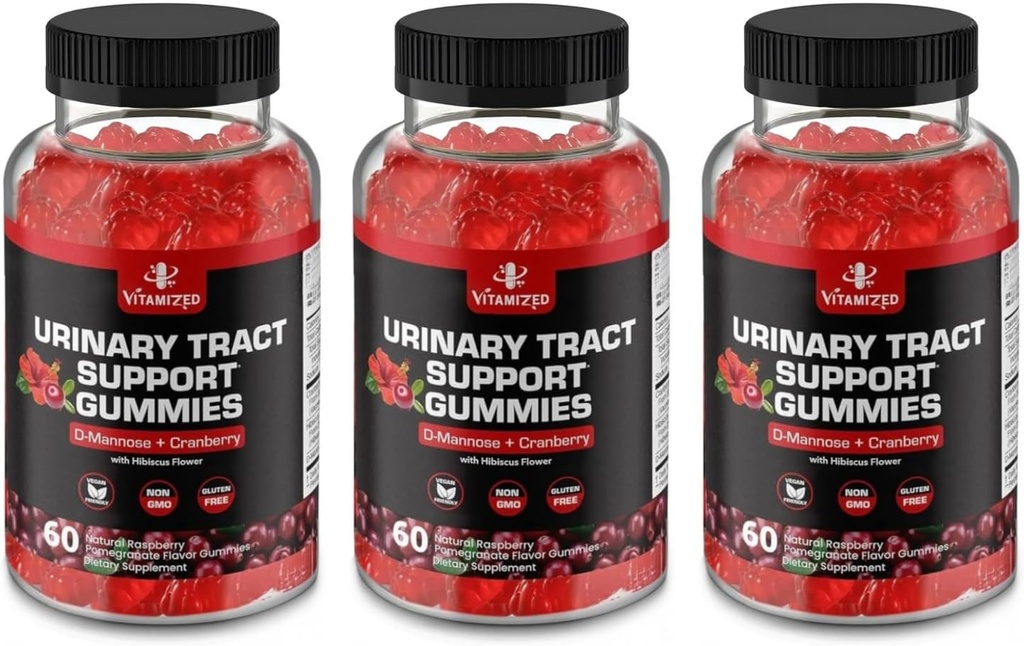 Silné brusnicové Gummies 1500mg s D Mannose - močové tract zdravie pre ženy a mužov, močové sčervenanie a močový mechúr Rýchle aktívne podporné doplnky s Hibiscus prášok, 180 Počet