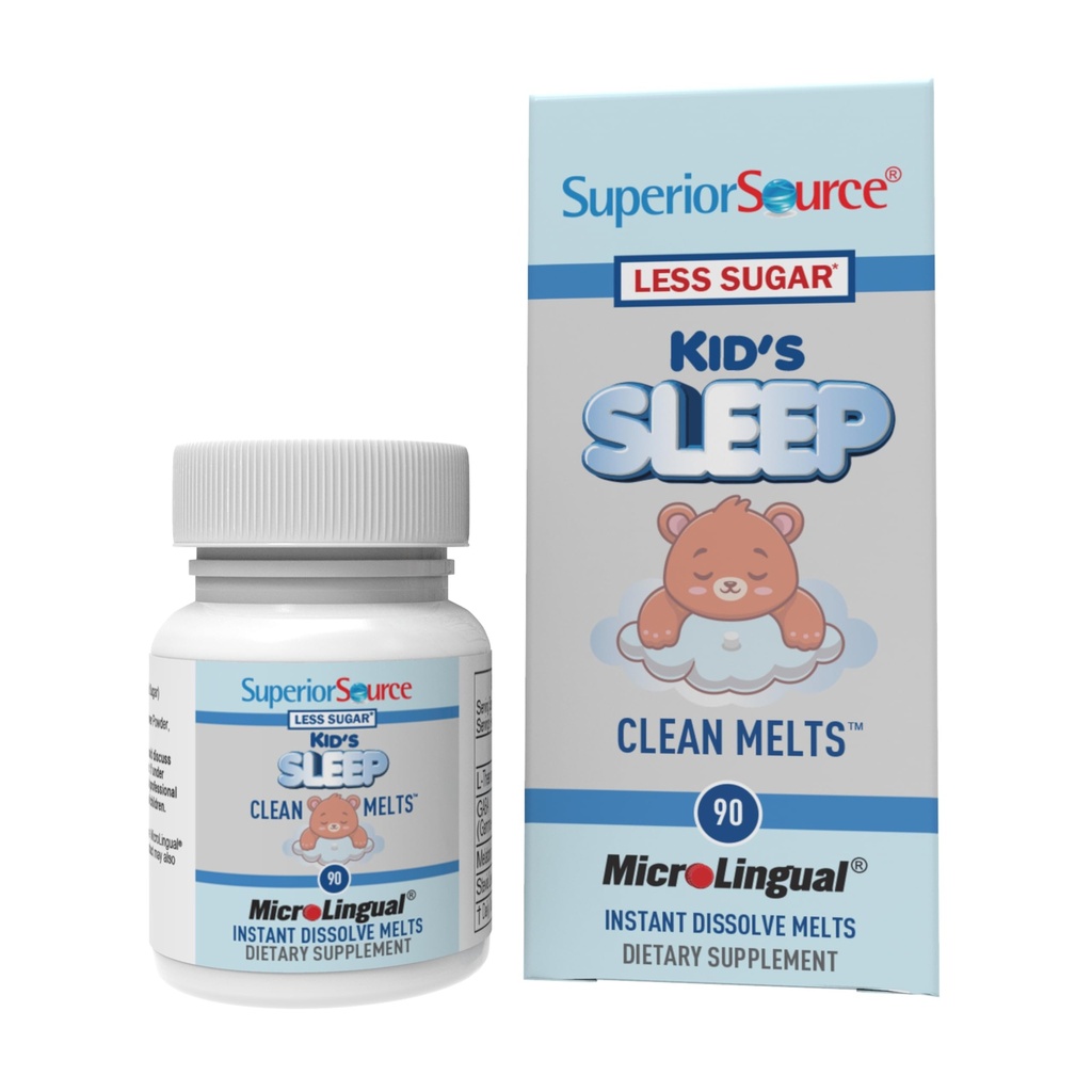 Superior Source Detské spánkové čisté Melty - Premium Sleep Supplement for Children - Obsahuje melatonín, L-Theanine & GABA - Menej cukru - Non-GMO, Gluten-Free - 90 MicroLingual Instant-Disolve Melty