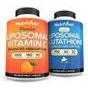 Nutrivein Premium Lipozomálne Vitamín C 1650 mg & Lipozomálne Glutatión Bundle - vysoká absorpcia Kyselina askorbová Plus Master Antioxidant & Pečeň Čistenie - non-GMO, Vegan/Vegetarián - 180 + 60 Kapsule