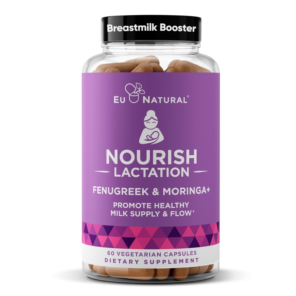 Nurish Laktation Supplement - Postpartum Support for Healthy Milk Flow & Production - Fenikel Kapsule pre ženy s mliečnym bodliak, Fenikel Seed & Organic Moringa, 60 Vegan Soft Capsules