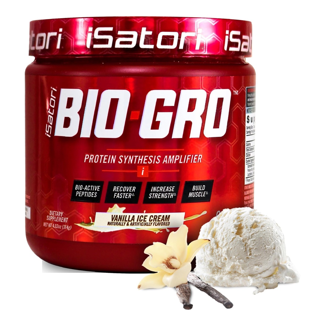 iSatori BIO-GRO proteín syntéza zosilňovač, pre svalové zotavenie a rast, posilnený stimulant zadarmo pred tréningom a Colostrum doplnok s bio-aktívnymi Peptidy- Vanilla zmrzlina (60 Servings)