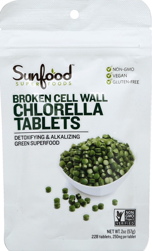 Sunfood Superfoods Chlórella Tablety - Chlorofyl, Chlorella Supplement, Chlorofyl Pills, Broken Cell Wall Algae Kapsule, Non GMO, Vegan - 2 oz Bag