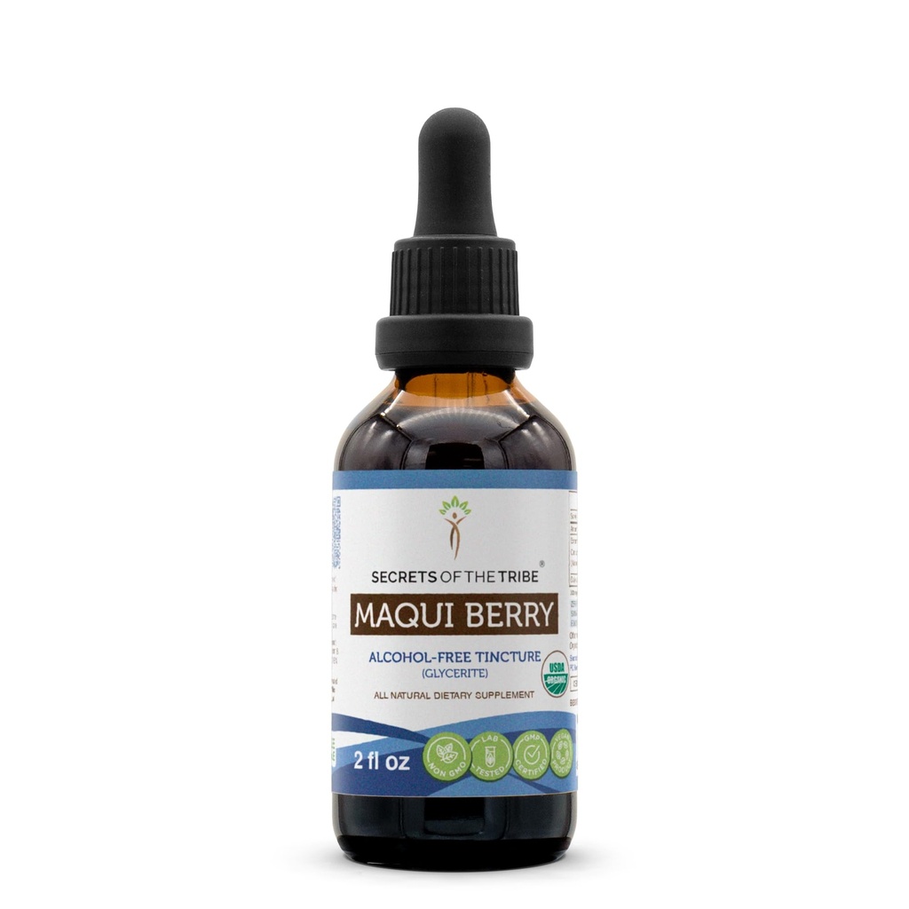 Secrets of the Tribe Maqui Berry USDA Organic Tincture Alcohol-Free Liqui Extract, Maqui Berry (Aristotelia chilensis) Sušená Berry (2 FL OZ)