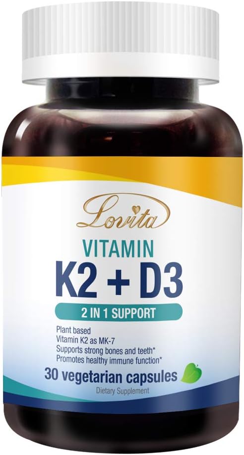 Lovita Vitamín K2 + D3, 400 IU Vegán Vitamín D3 & 120 μg Vitamín K2 (MK-7), 2 vo forme 1 Immune Vitamin Complex, 30 Vegetariánskych kapsúl