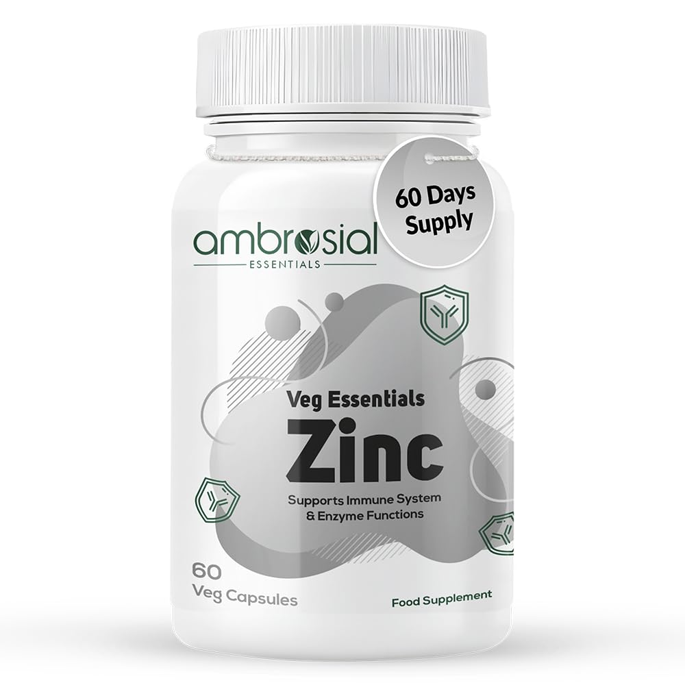 Ambrosial Zinc Supplements - High Strength 30 mg, Highly Bioavailable Zinc Supplement for Men & Women, Immune & Metabolism Support, Zinc Supplements, Pack of 1-60 Capsule