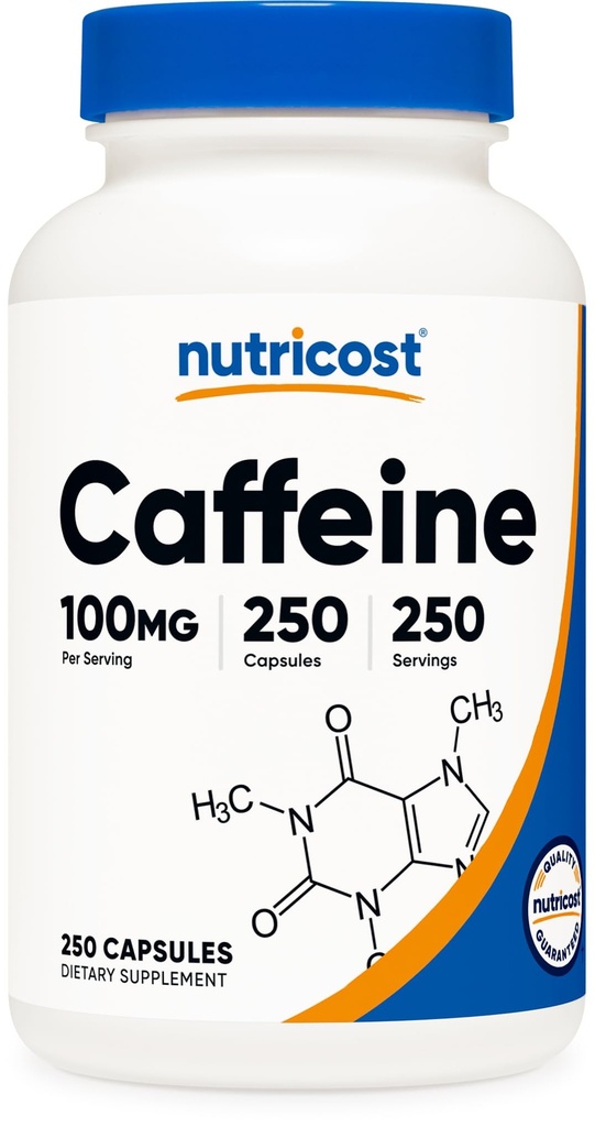 Nutricost Caffeine Pills 100mg Per Serving, 250 Kapsule