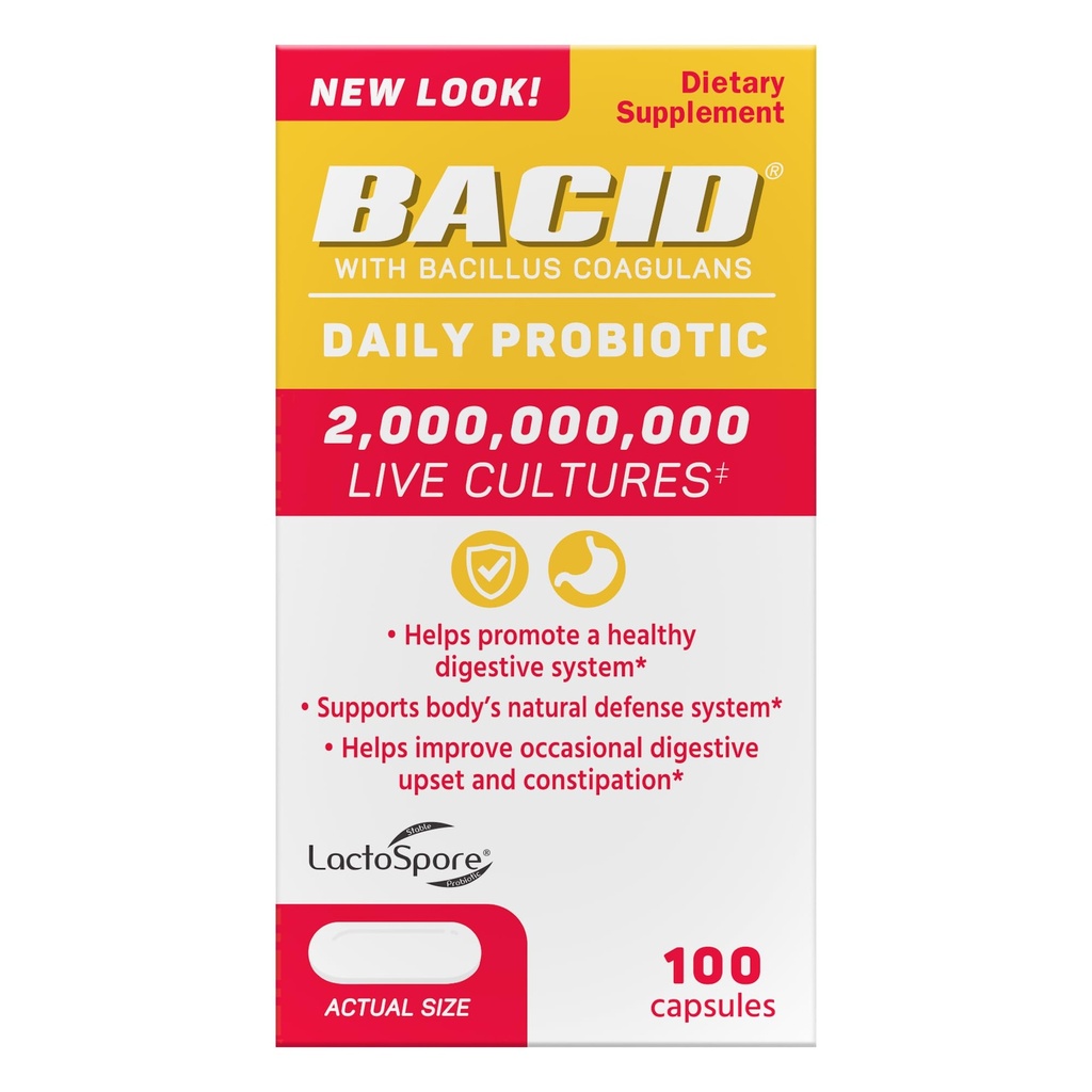 Bacid Daily Probiotic s Bacillus Coagulans, Dietary Supplement for Digestive Health, 100 Kapsule