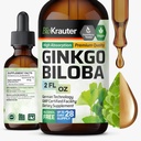BIO KRAUTER Ginkgo Biloba Extract - Liquid Ginkgo Biloba Doplnky pre mozog - Vegan, alkohol a cukor bez - 2 Fl Oz