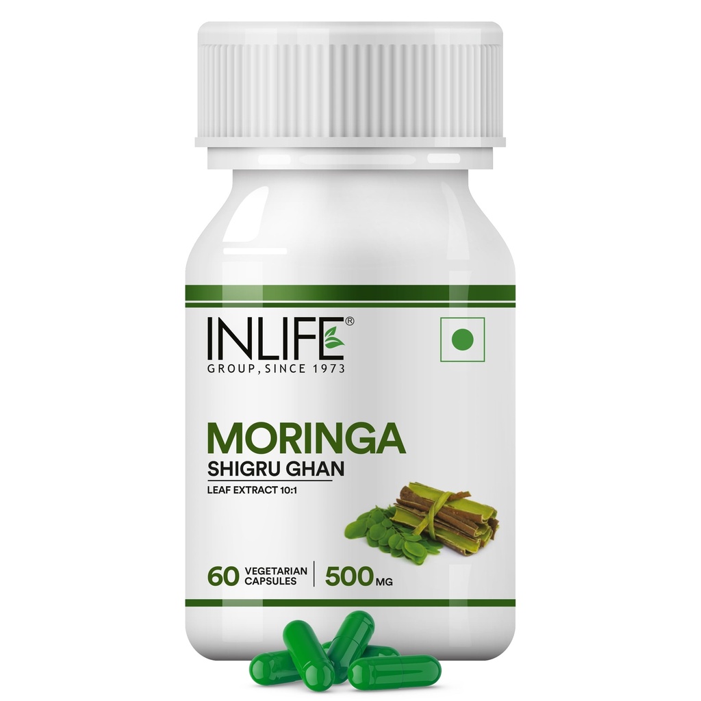 INLIFE Moringa Supplement 500mg, Leaf Extract 10:1, 60 Veg Capsules