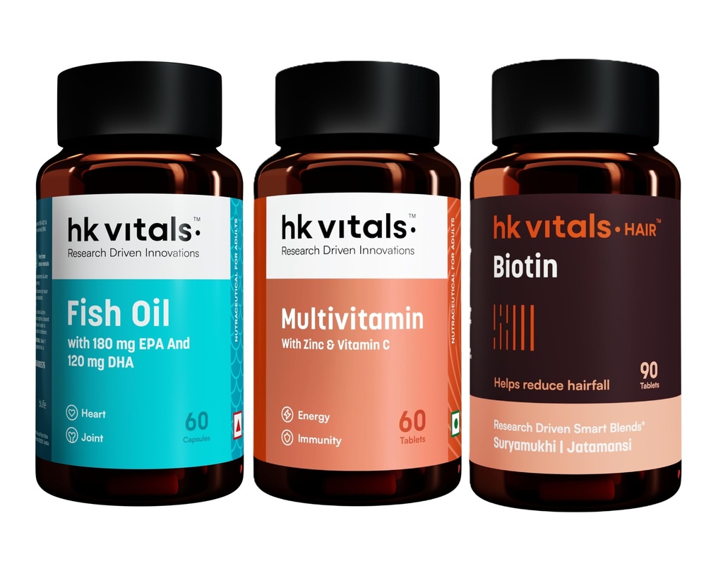 hk vitals Multivitamin, 60 Tablets + Fish Oil, 60 Capsules + Biotin