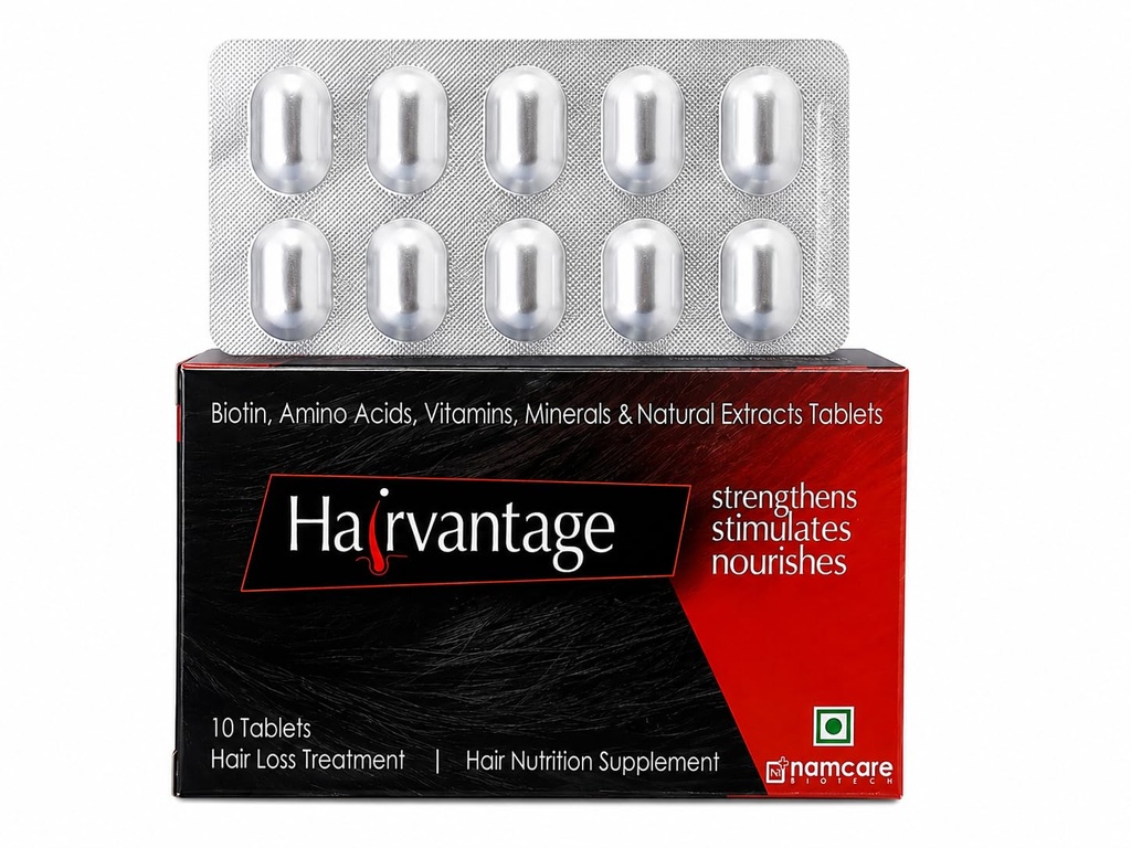 Hairvantage Advance Biotin 10000 mcg Hair Vitamins with DHT Blocker Tablets for Hair Growth 20 Tablets | Hair, Skin & Nails Biotin Supplement for Women & Men