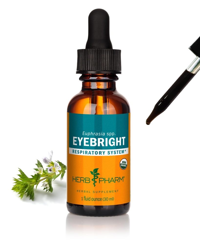 Herb Pharm Certified Organic Eyebright Liquid Extract for Respiration System Support - 1 Ounce, jasné