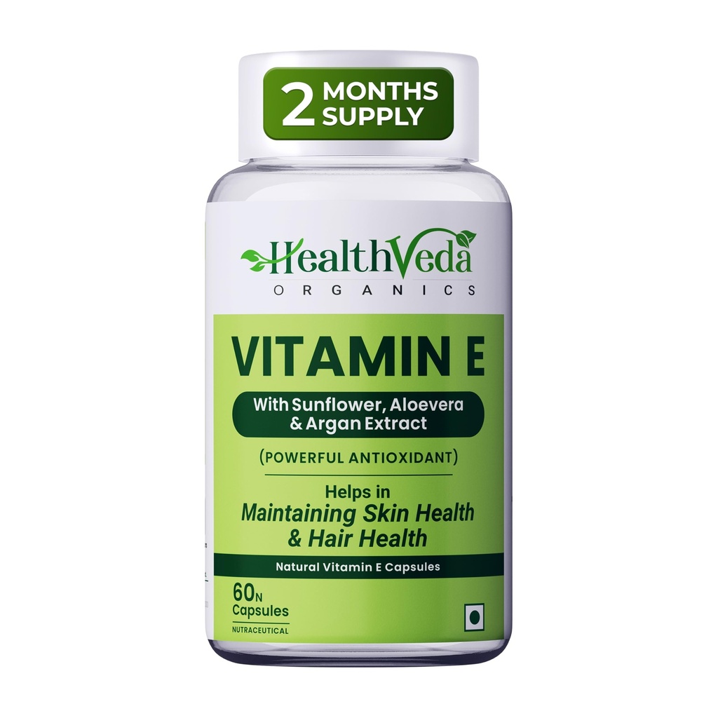Health Veda Organics Vitamin E for with Argan & Aloe Vera | Antioxidant Support, Naturally Nourished Skin and Hair For Men & Women (60 Veg Capsules)