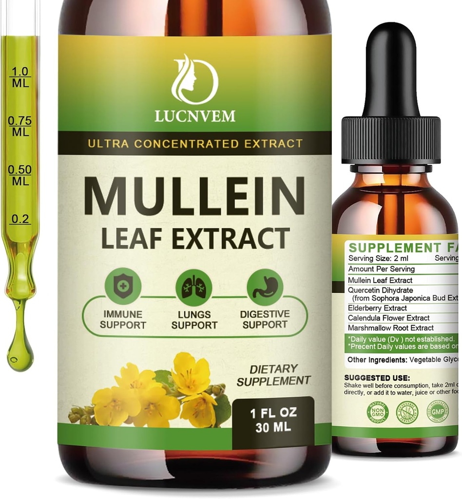 (2 balenia) 98% Absorpcia Mullein kvapky pre Pľúca, Výkonný 5 v 1 Mullein Leaf Herbal Blend extrakt, Prírodné Pľúca podpora doplnok pre Pľúca Čistenie a Detox a respiračné pľúca zdravie