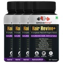 Growfitz Hair Revive+ | Ayurvedic & 100% Natural | Hair Growth, Skin, Nails | For Men & Women - 30 veg tablets (Pack of 4)