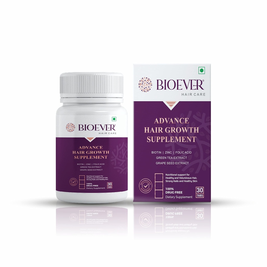 Advance Hair Supplement, Contains Biotin, Green tea Extract | Men & Women | Grape Seed Extract Strong Hair & Nails - 30 Tablets